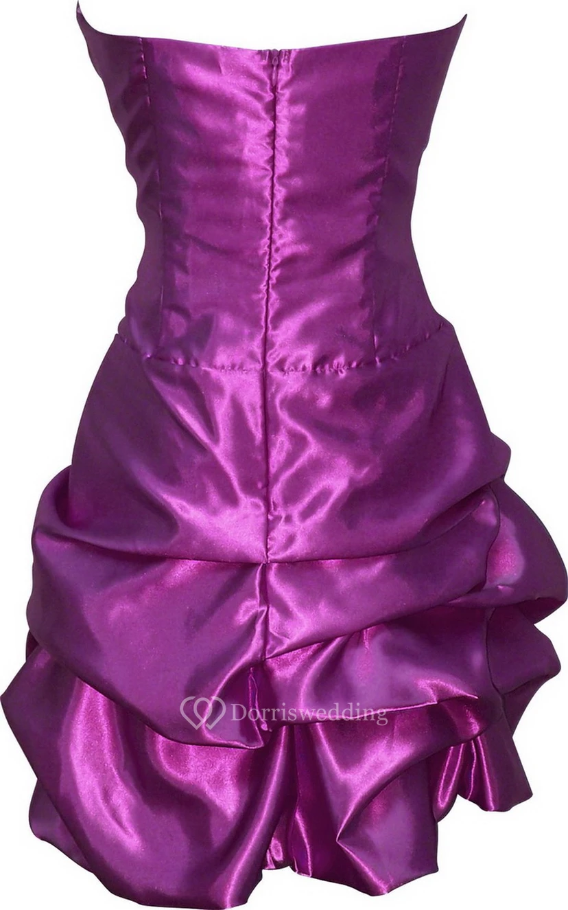 Strapless Short Satin Dress With Ruffles view 3