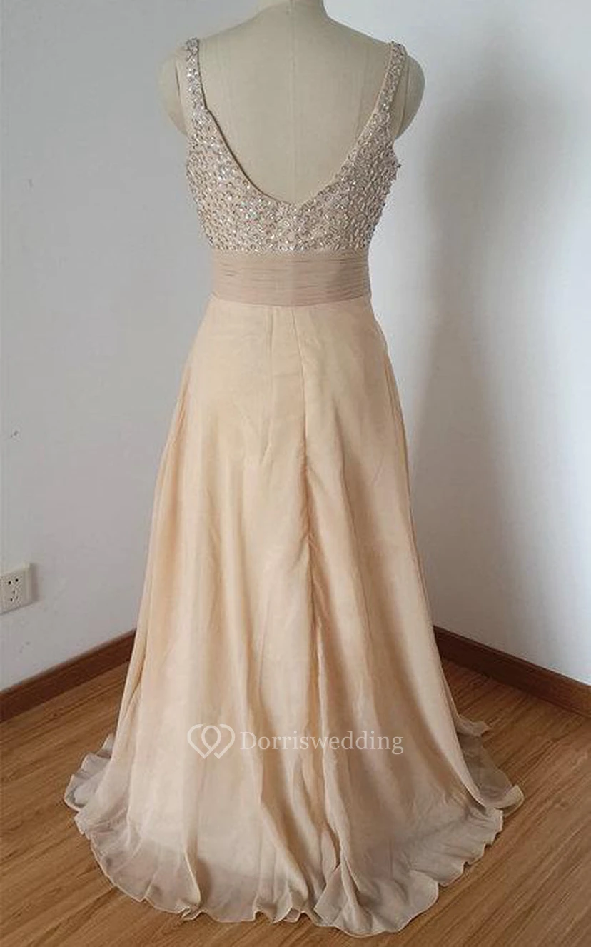 Strapped Backless Chiffon Dress With Beading view 2