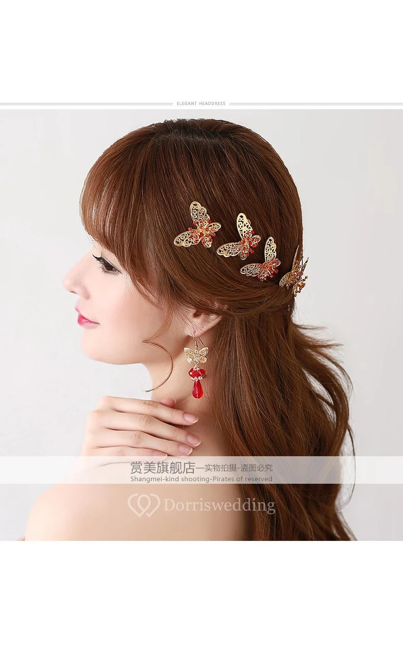 Braut-Kopfschmuck in Rot, Haarschmuck für chinesisches Cheongsam, Hochzeitsaccessoires, Tellerhaarnadel, U-förmige Haarspange view 7
