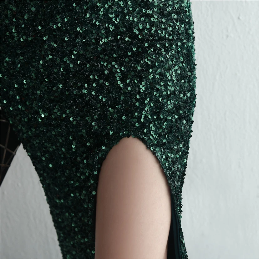 Handgefertigter Paillettenrock mit One-Shoulder-Schnitt, elegant für festliche Anlässe und Galas, mit Schlitz und Meerjungfrauenschnitt. view 20