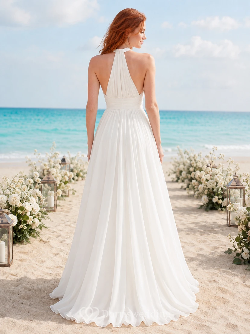Quick Ship Halter Chiffon Beach A-Line Bridal Gown view 2