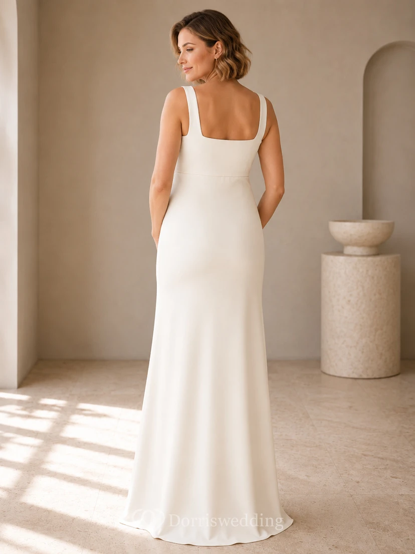 Ivory Stillness Sheath Floor-Length Square Sleeveless Stretch-Satin Simple Maternity Dress view 2