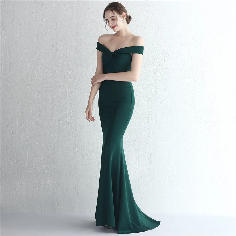 Vestido largo de satén ajustado de un solo hombro para cenas de celebridades, con falda de cola de pez ajustada, vestido de exhibición para modelos de autos de boda view 5