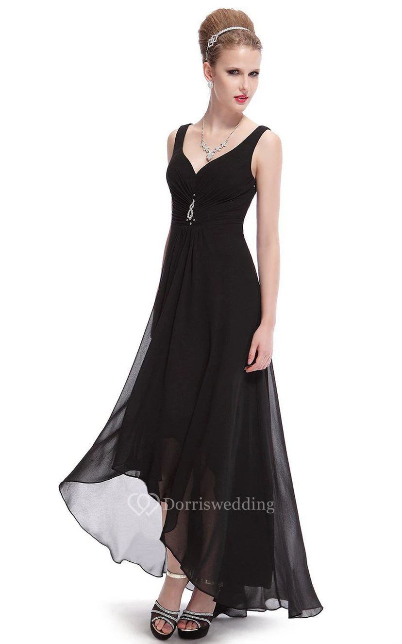 Sleeveless Asymmetrical Chiffon Dress With Illusion Style view 5