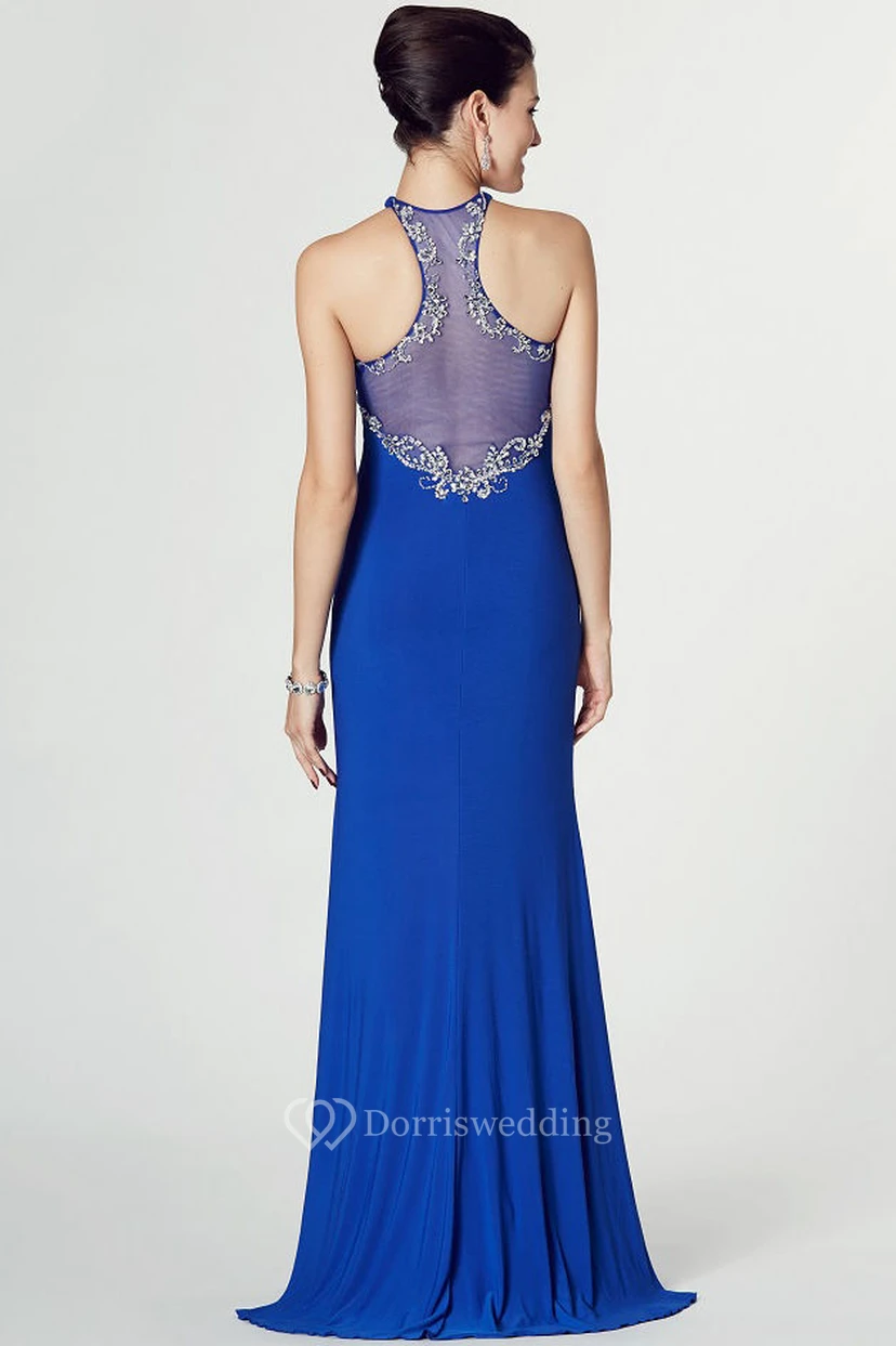 Pencil Midi Split-Front Sleeveless High Neck Chiffon Prom Dress With Pleats And Beading view 2