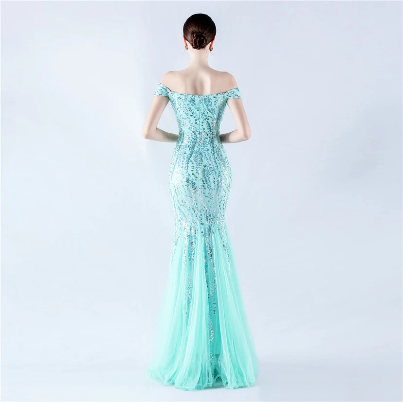 Craft Beading Mesh Sequins Evening Dress Annual Meeting Performance Host view 6