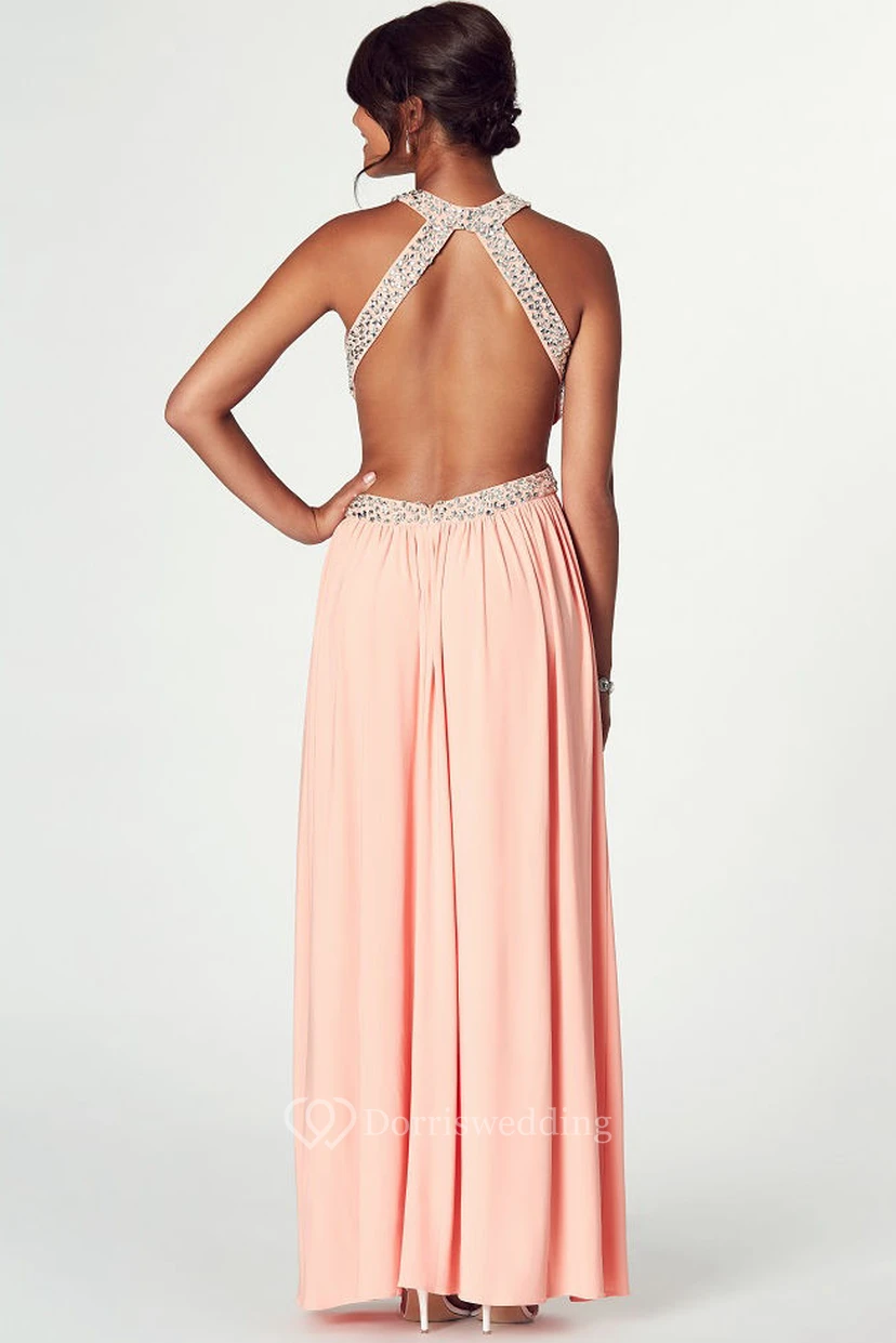 Maxi Sleeveless Scoop Neck Ruched Chiffon Prom Dress view 2