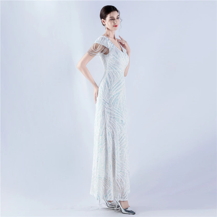 A-Line Big Swing Dress Skirt Encrypted Sequined Craft Beaded Evening Dress view 86