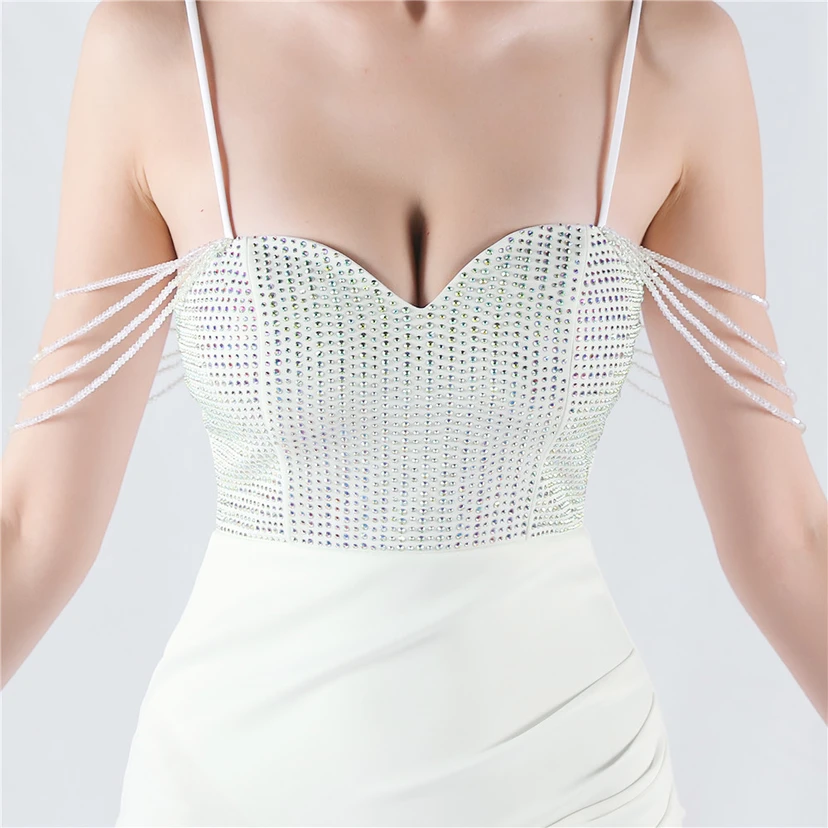 Hot Diamond Beaded High-Slit Satin Sexy Sling Evening Dress view 38