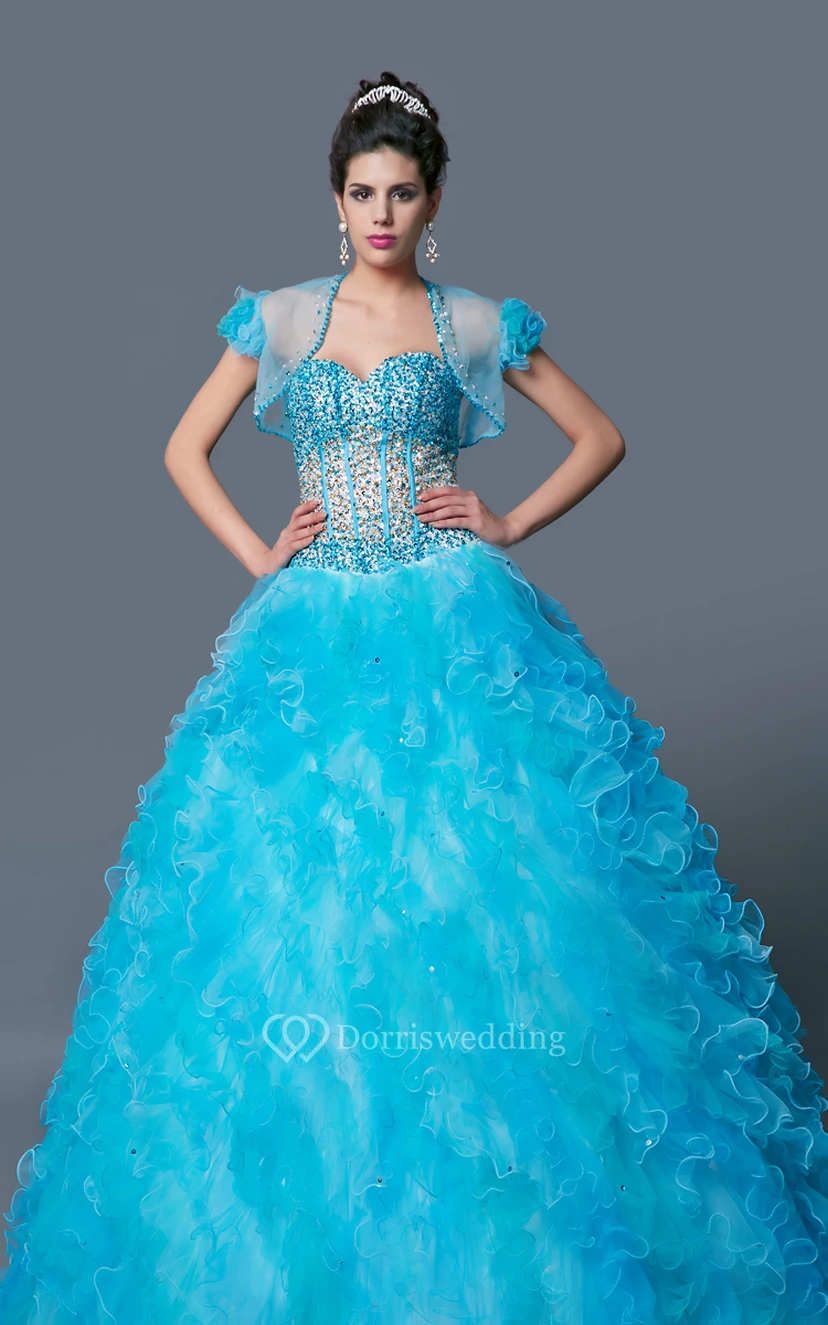 Dramatic Basque Bodice Floor Length Gown view 3