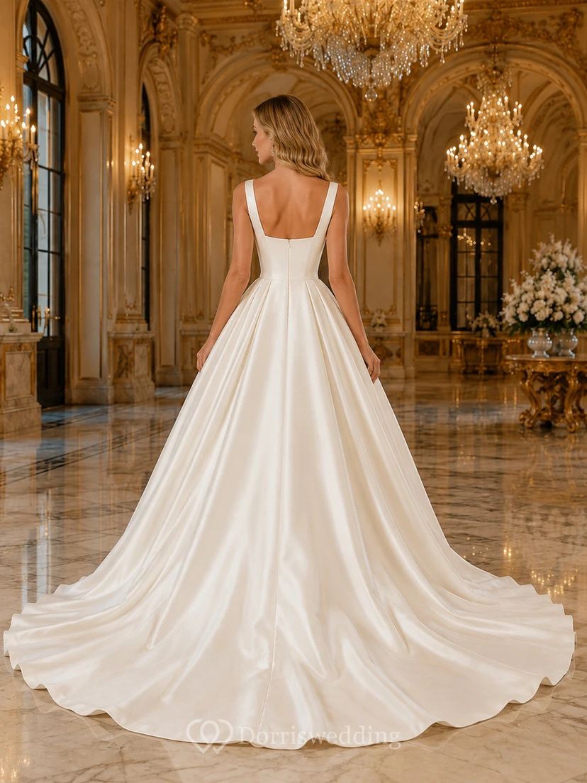Square Neck Satin Ball Gown Grand Ballroom Bridal Gown view 2