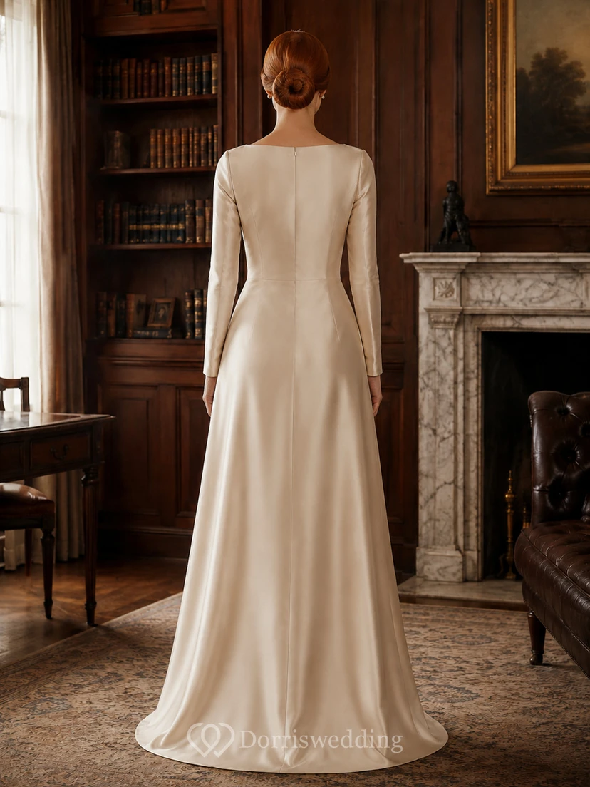 Champagne Long Sleeve Old Money Column Dress view 2