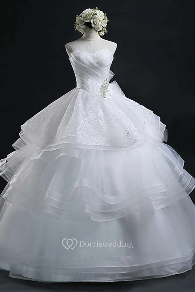 Ballkleid, herzförmiges Organza-Hochzeitskleid mit Spitze view 3