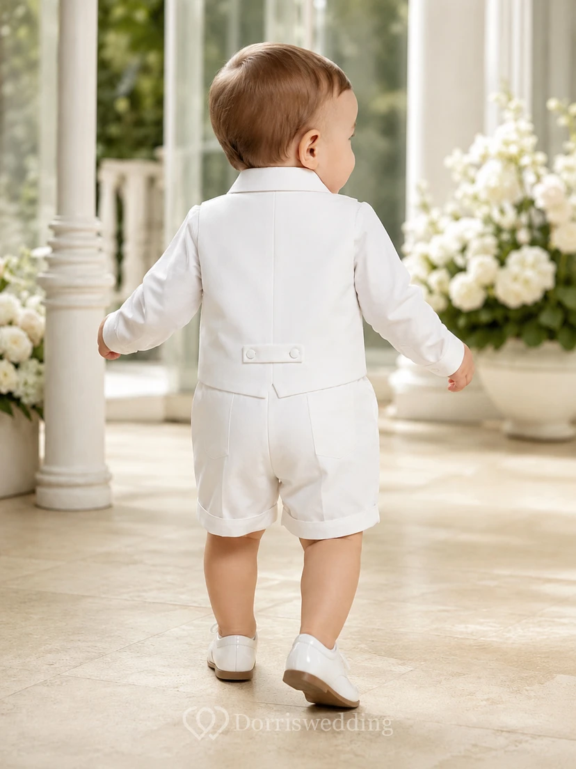 White Vest Bow Tie Long Sleeve Christening Short Suit for Baby Boy view 2