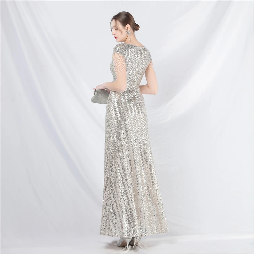 A-Line Big Swing Dress Craft Sequined Long A-Line Evening Dress view 11