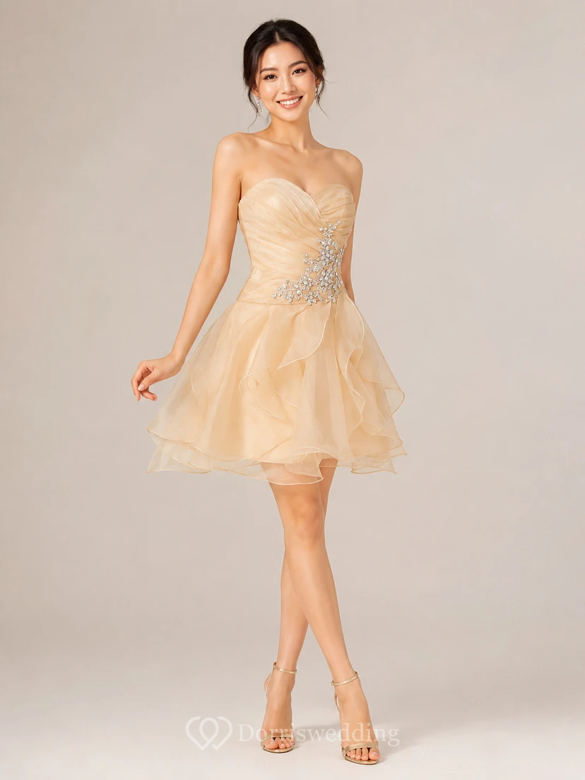 Sweetheart Short Dress With Beadings and Ruffles view 7