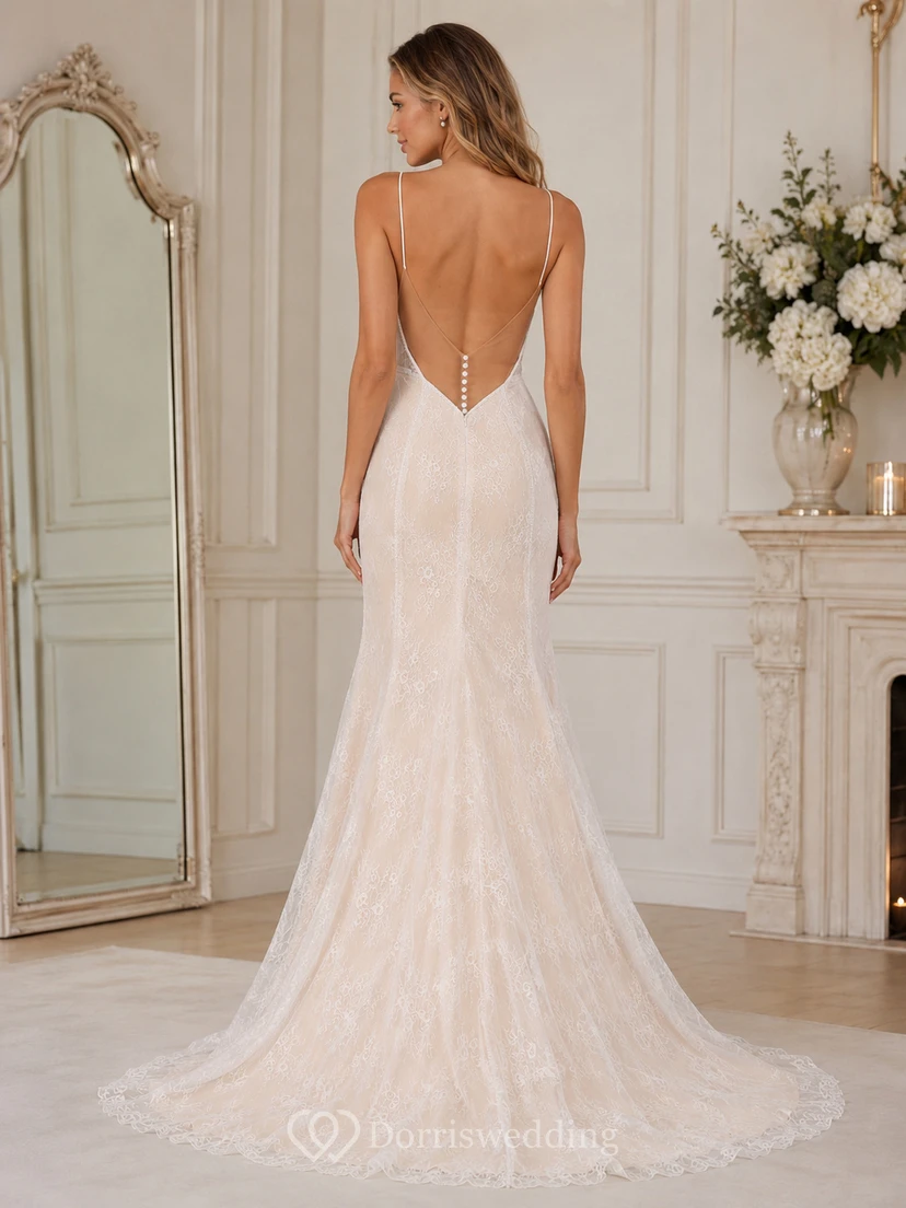 Lace Sexy Spaghetti Straps A-line Wedding Dress With Boning And Open Back view 2
