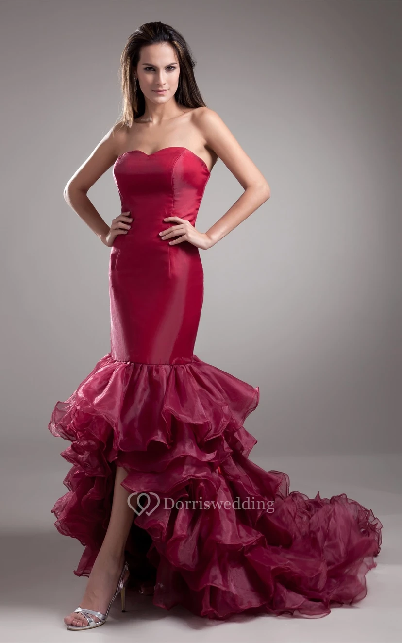 Strapless High-Low Mermaid Brush Train and Gown With Ruffles view 2