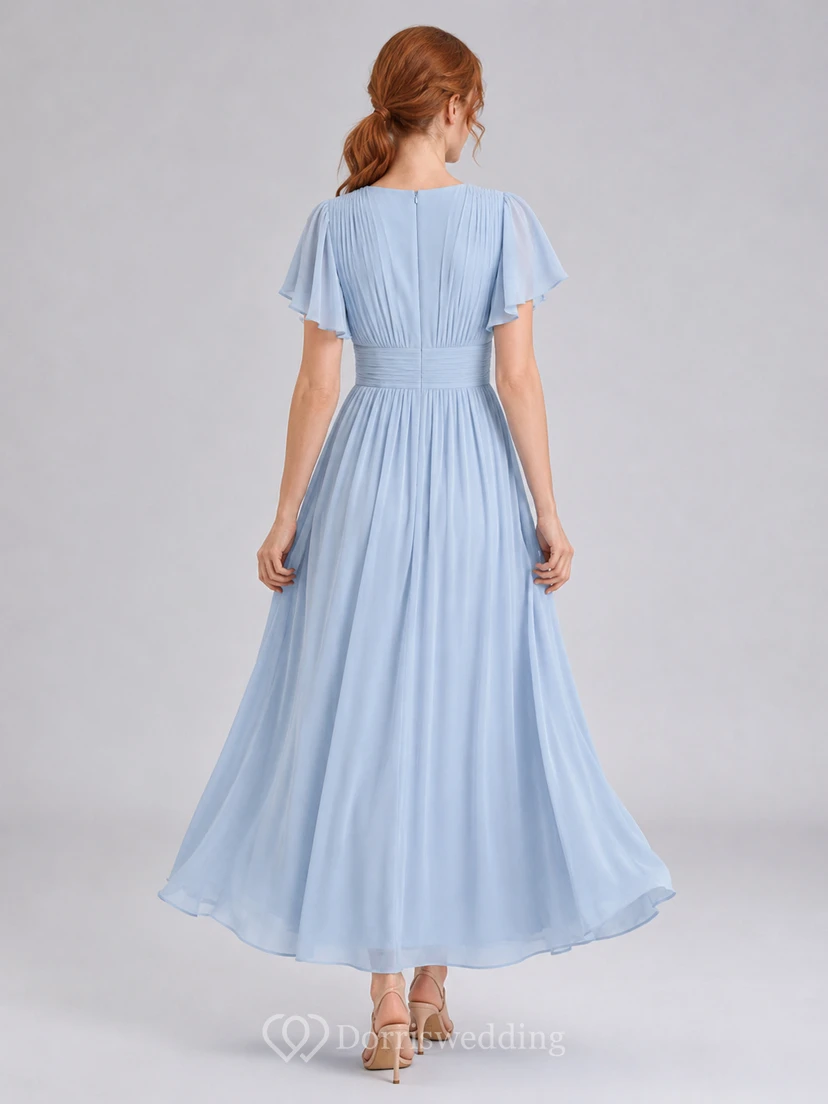 Light Blue Chiffon Flutter Sleeve Empire Waist Formal Gown view 2