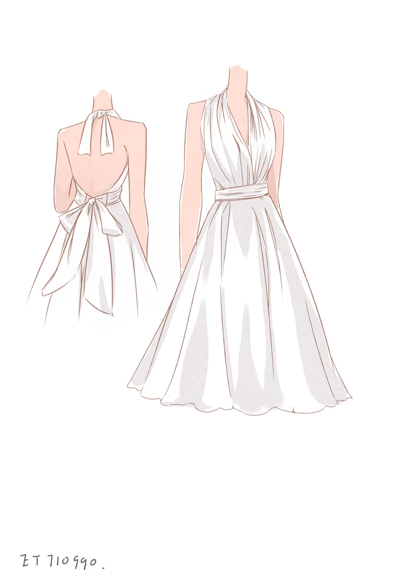 Marilyn Monroe White Halter Dress | Tea Length Costume | 1950s Vintage Wedding Gown view 4