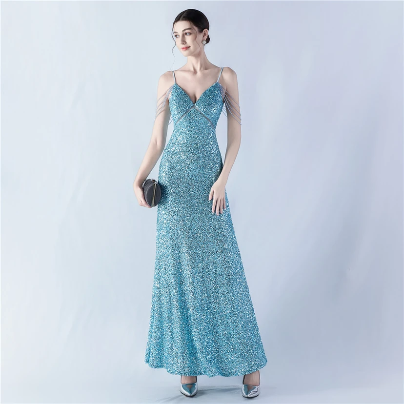 Sling A-Line Large Swing Mesh Sequin Evening Dress view 68