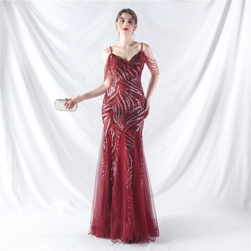 Layered Beads Spliced ​​Mesh High-End Evening Dress view 87