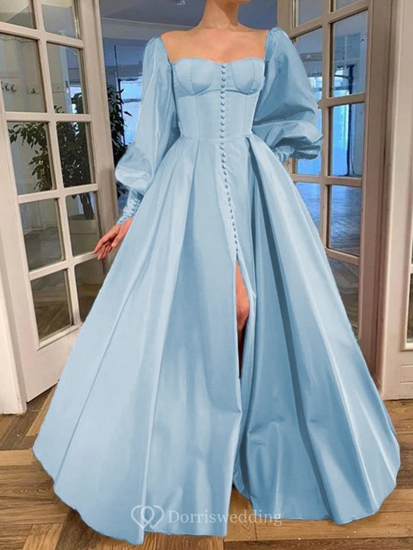 Elegantes Kleid im Vintage-Stil mit langen Puffärmeln, Empire-Stil und Schlitz vorne view 42