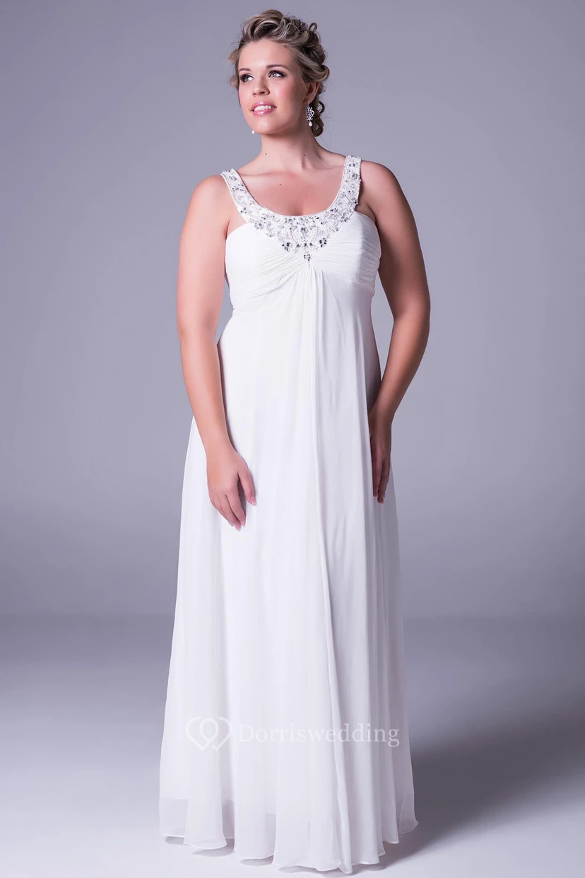 Trägerloses, gerafftes Chiffon-Brautkleid in Übergröße mit Perlenstickerei und Reißverschluss