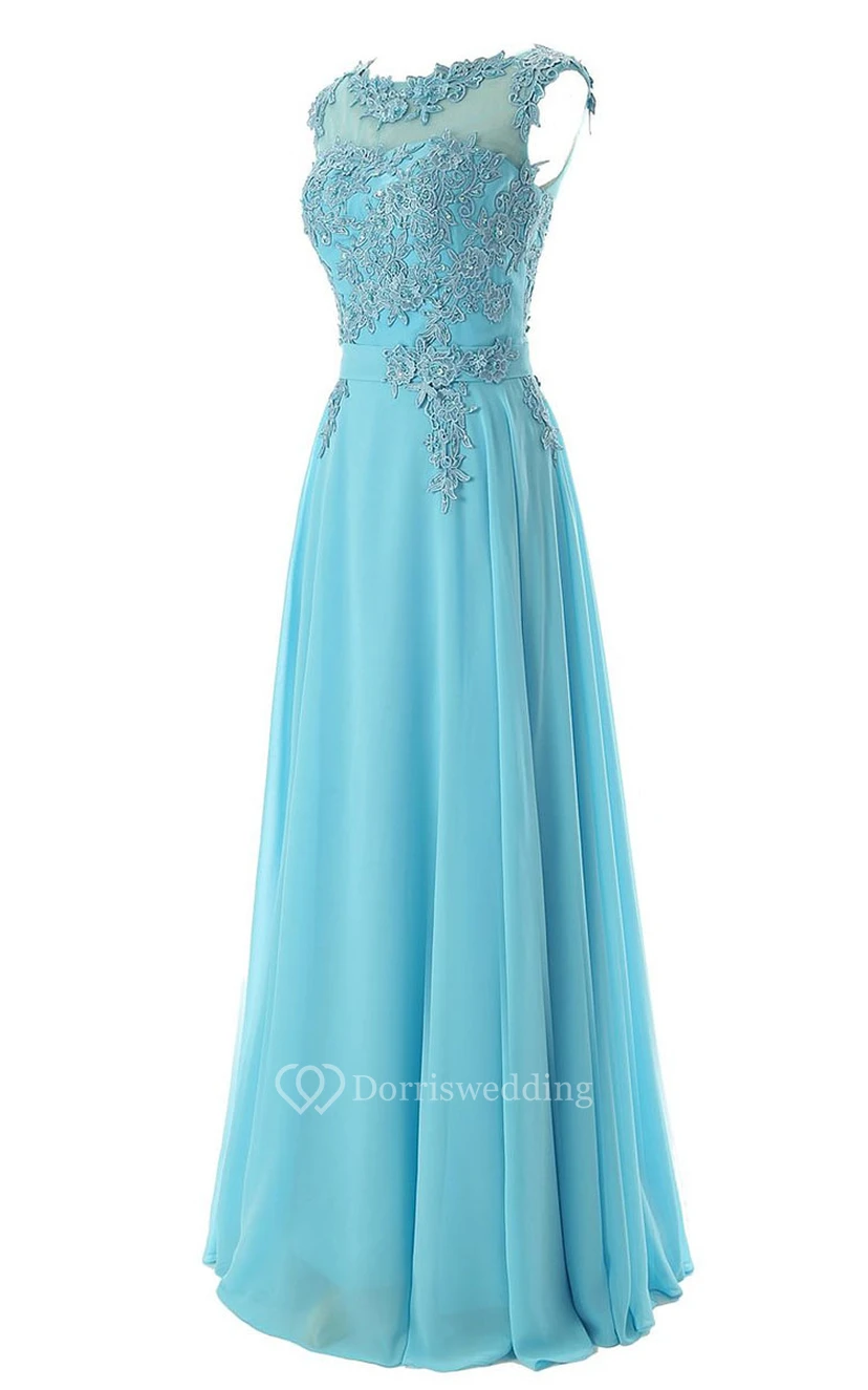 Full Length Flower Appliques Gown With Low-v Back view 2
