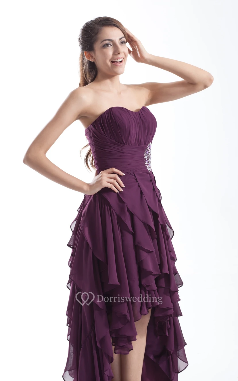 Sweetheart High-Low Dress With Beading and Cascading Ruffles view 6