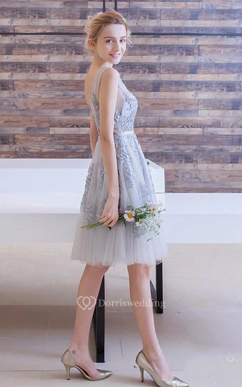 A-Line Appliques Beading Short Prom Dress view 5