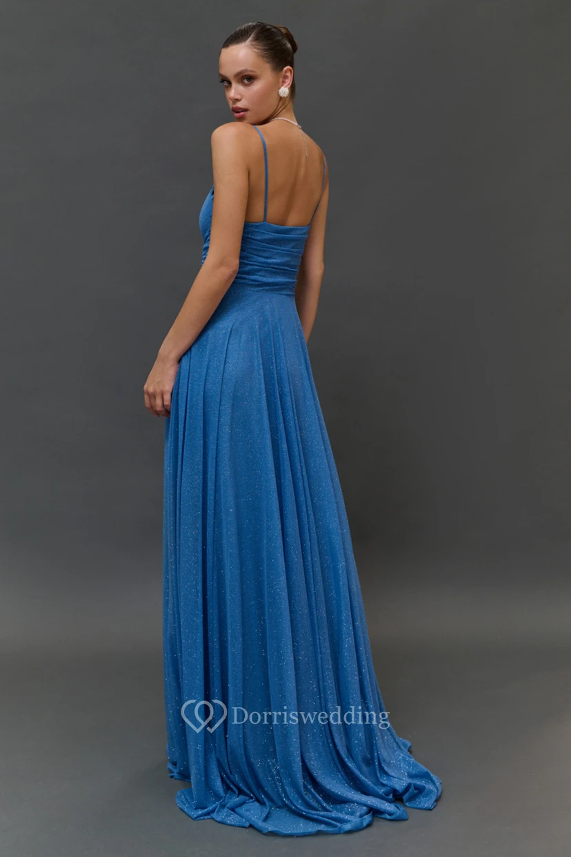 Vestido tubo plisado con lentejuelas y tirantes cruzados view 2