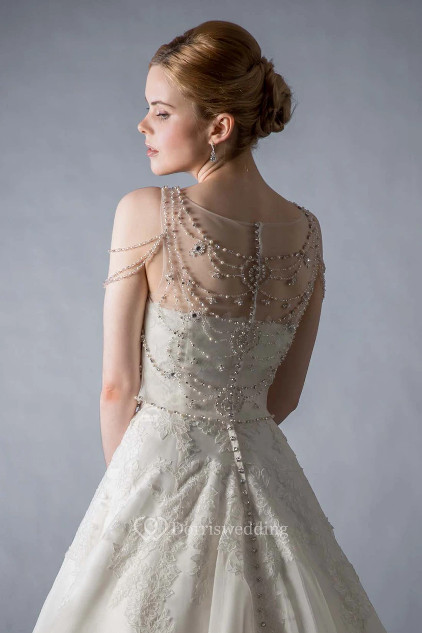 Maxi Scoop Beaded Lace Wedding Dress With Sweep Train And Illusion view 4