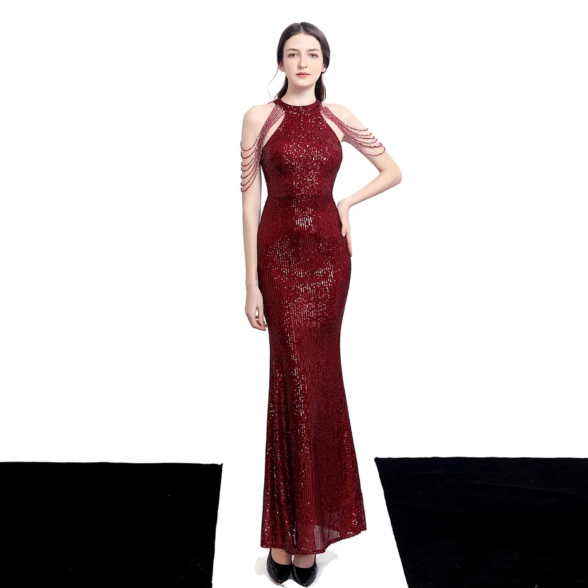 Robe de soirée élégante à col halter et sequins diamants Aura Queen, style banquet temperament view 19