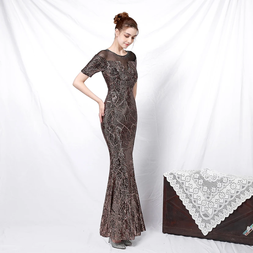 Elegantes, langärmeliges Paillettenkleid im Meerjungfrauenstil mit Meerjungfrauenschnitt – ein echter Hingucker! view 4