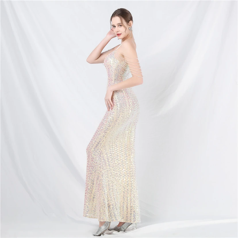 Robe de soirée longue à sequins et perles fantaisie view 22