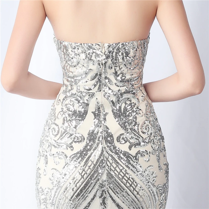 Positionierung Blumenschnitt Netz Pailletten Hochzeitsdinner Toast Party Abendkleid view 61