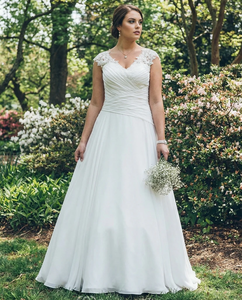 V-Neck Chiffon Wedding Gown with Criss-Cross
