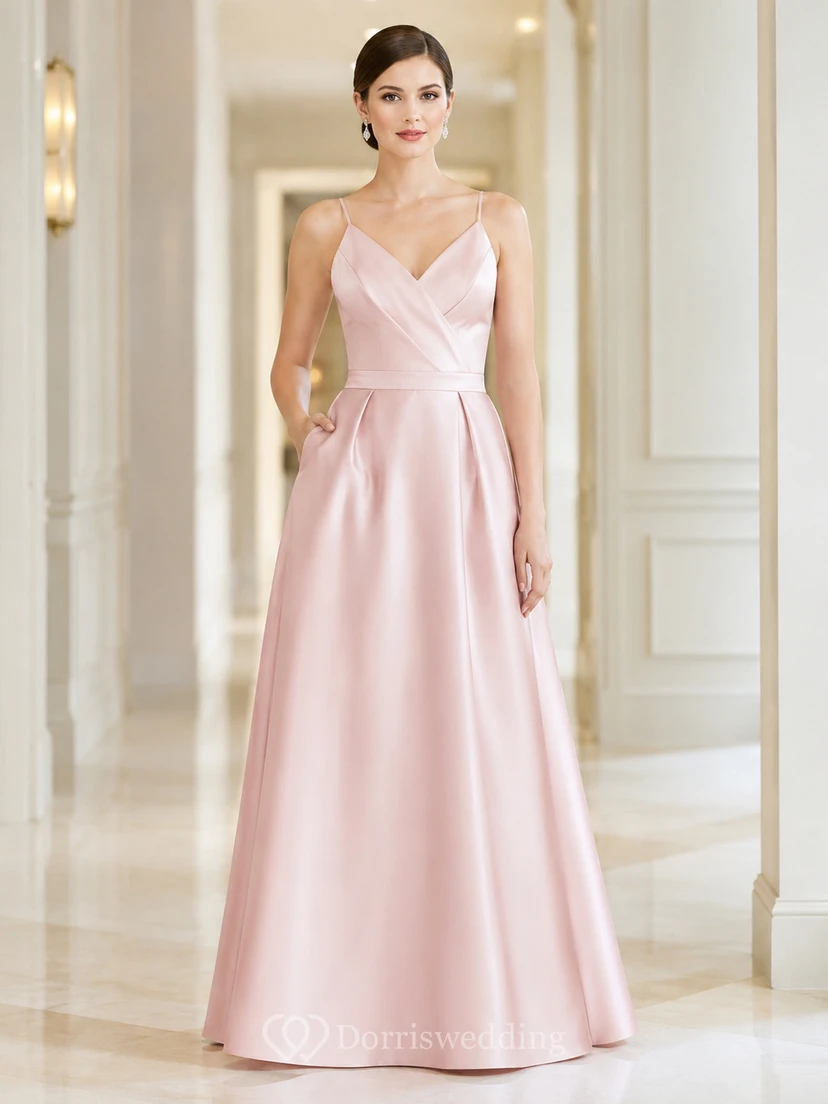 Pearl Pink Spaghetti Strap Satin Floor Length A Line Occasion Dress