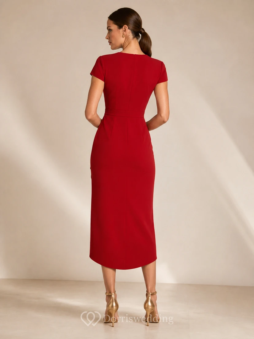 Red Wrap V-neck Tulip Midi Occasion Dress view 2
