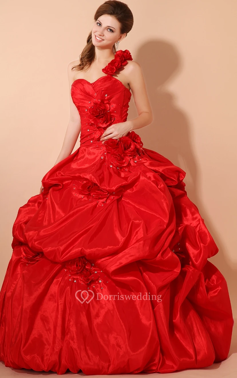 Flamboyant Sweetheart A-Line Ball Gown With Flower and Pick-Up Ruffles view 2
