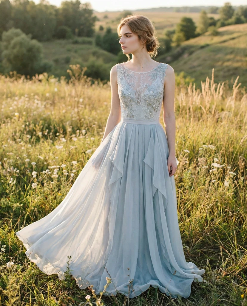 Beaded Purple Lace Floor-Length Bridesmaid Gown