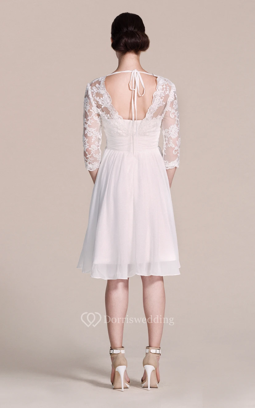 Knielanges Kleid mit 3-4 Ärmeln, V-Ausschnitt und Spitze view 4