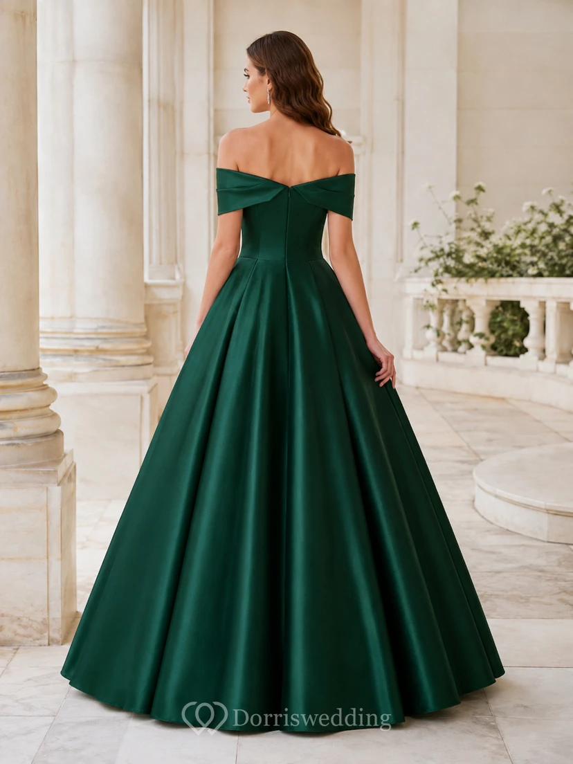 Dark Green Off-Shoulder Satin Ball Gown Quinceanera Dress Reception Luxury view 2