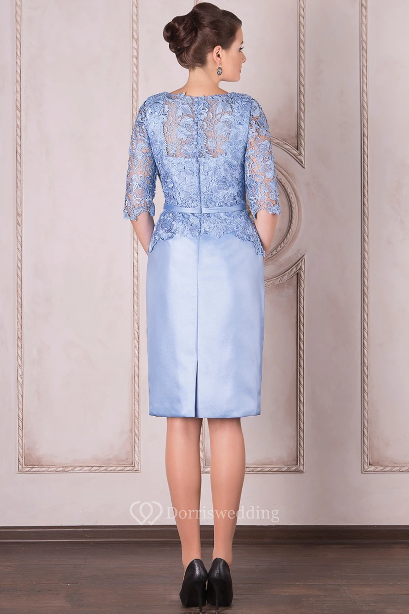 Pencil Knee-Length Half Sleeve Appliqued V-Neck Satin Mother Of The Bride Dress view 2
