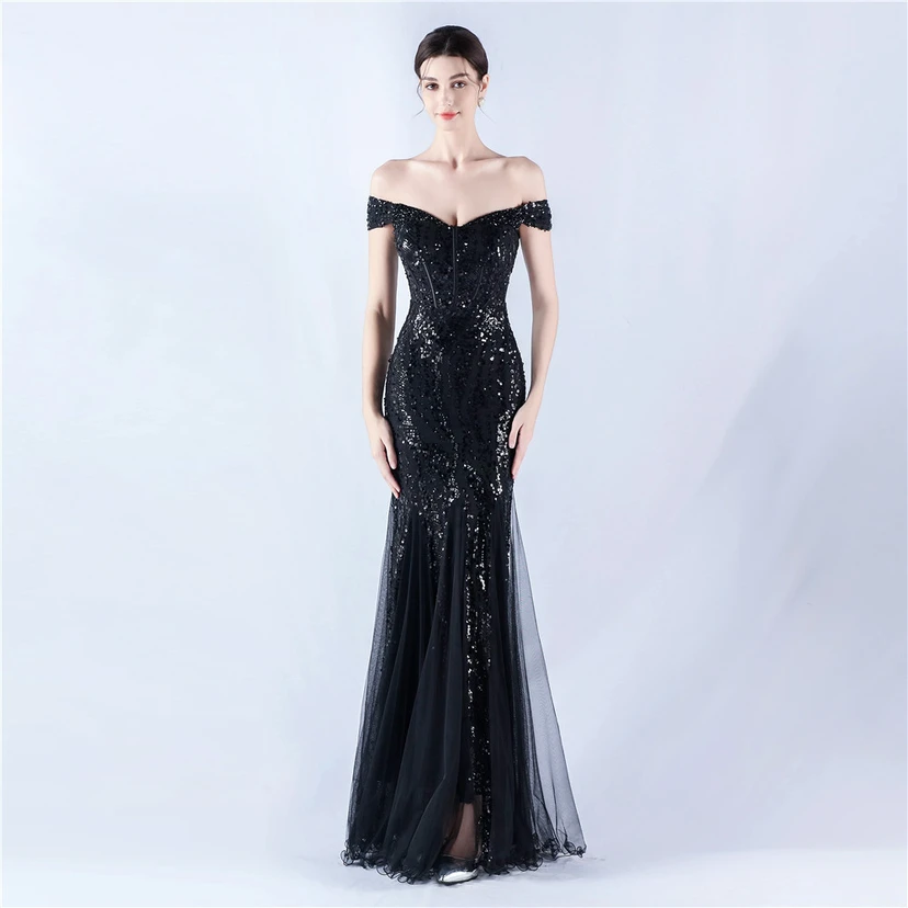 Craft Beading Mesh Sequins Evening Dress Annual Meeting Performance Host view 55