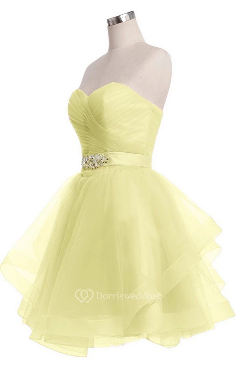 Sweetheart A-line Mini Dress With Pearled Waist view 13