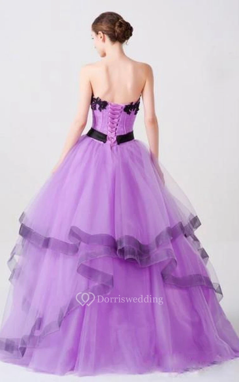 Ball Gown Long Straps Sleeveless Bell Appliques Ribbon Lace-Up Back Straps Tulle Lace Organza Dress view 2