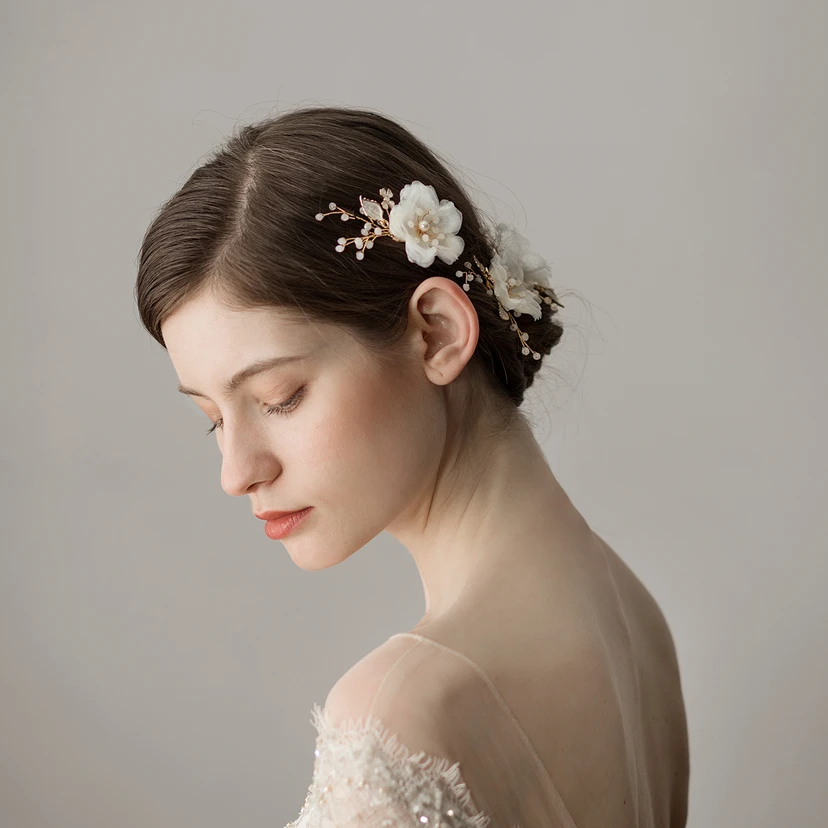 Western Style Tulle Flower Hair Clips with Beads view 2