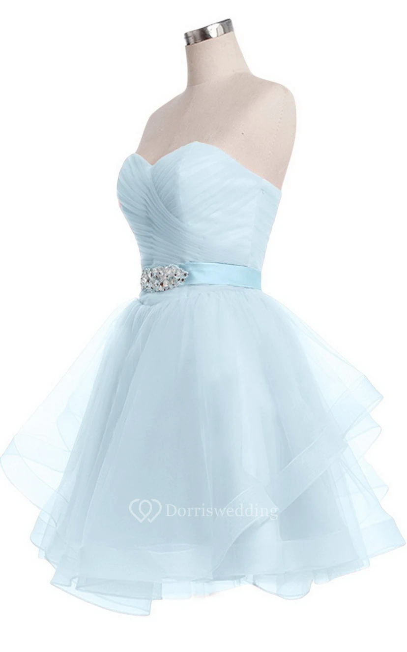 Sweetheart A-line Mini Dress With Pearled Waist view 6